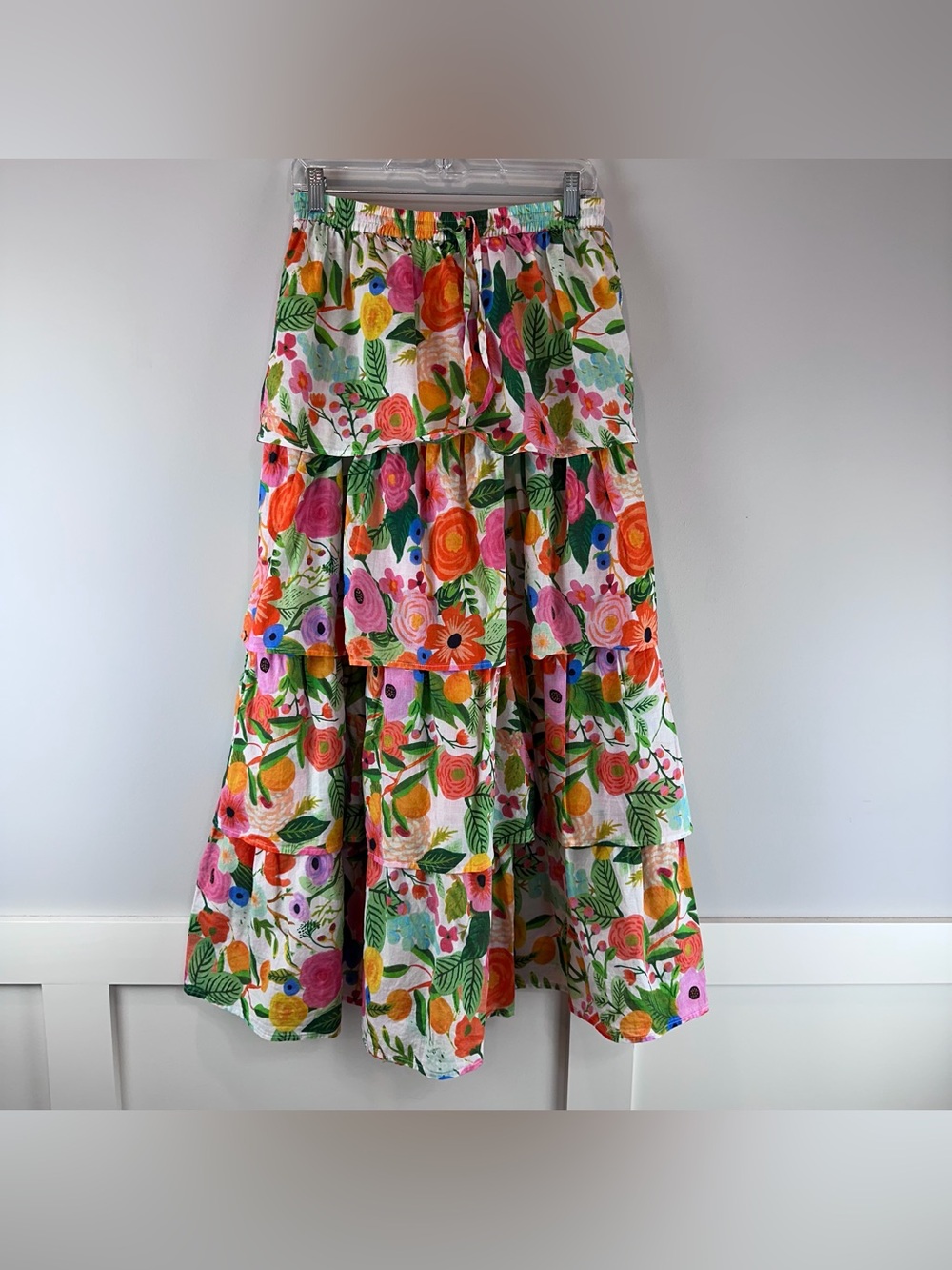 Brave+True Floral Tiered Spring Wonderland 100% Cotton Maxi Skirt Size Medium
